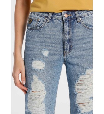 Lois Jeans Jeans Denim Damage Straight Wide Crop Blanco