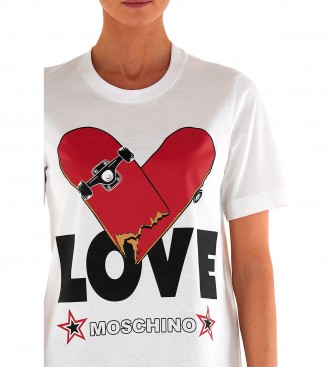 Love Moschino T-shirt bianca con logo skate