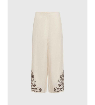 Marella Pantal�n de lino con bordados beige