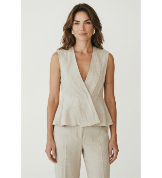 Marella Top senza maniche in lino beige Mllvallo