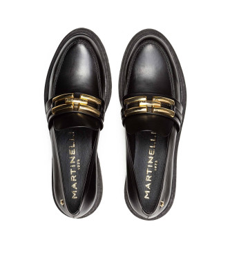 Martinelli Blunt black gold buckle leather loafers -Heel height 4.5cm