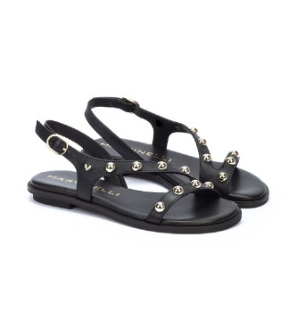 Martinelli Mazzini flat leather sandals with studs black