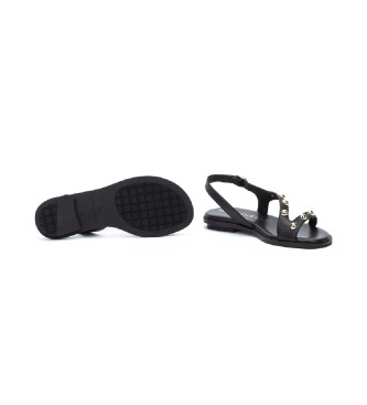 Martinelli Mazzini flat leather sandals with studs black