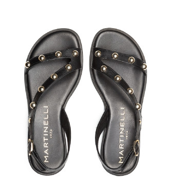 Martinelli Mazzini flat leather sandals with studs black