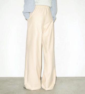 MAX&CO Pantalón Mcoegoista de pernera ancha beige