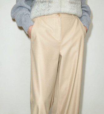 MAX&CO Pantalón Mcoegoista de pernera ancha beige