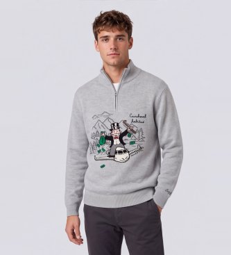 MC2 Saint Barth Maglione in maglia con intarsio e ricamo Monopoly grigio
