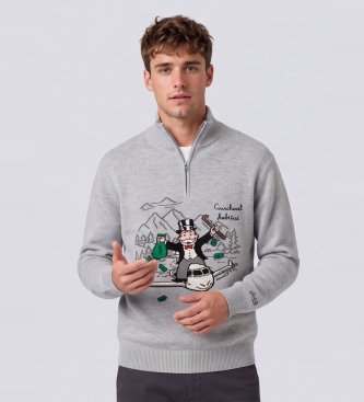MC2 Saint Barth Maglione in maglia con intarsio e ricamo Monopoly grigio