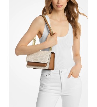 Michael Kors Mala de ombro Claire grande com logótipo bege