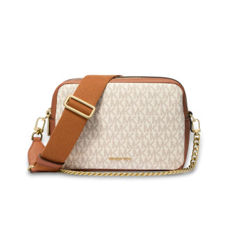 Michael Kors Medium Bryant-skuldertaske med beige logo