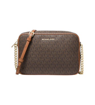 Michael Kors Stor Jet Set-skuldertaske med brunt logo