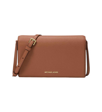 Michael Kors Mittlere Jet Set Umhngetasche aus genarbtem Leder mit brauner Frontklappe