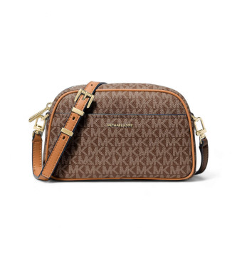 Michael Kors Bandolera para cmara Jet Set pequea con logotipo marrn