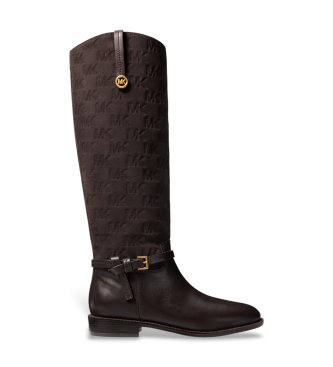 Michael Kors Stivale da equitazione Beverly in camoscio trapuntato e pelliccia marrone