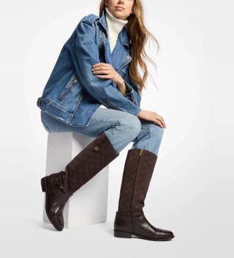 Michael Kors Stivale da equitazione Beverly in camoscio trapuntato e pelliccia marrone