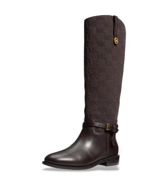 Michael Kors Stivale da equitazione Beverly in camoscio trapuntato e pelliccia marrone