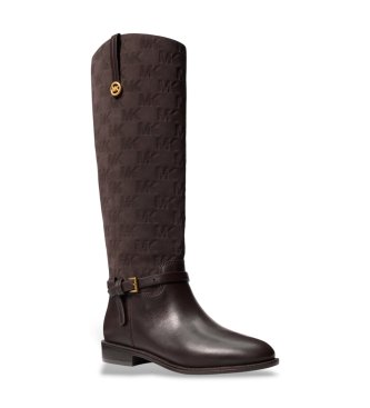 Michael Kors Stivale da equitazione Beverly in camoscio trapuntato e pelliccia marrone