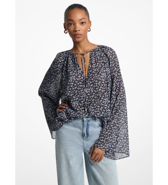 Michael Kors Georgette blouse with floral print and navy flared sleeves