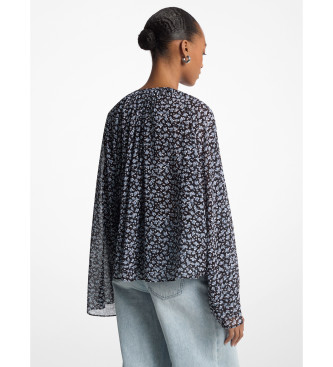 Michael Kors Georgette blouse with floral print and navy flared sleeves