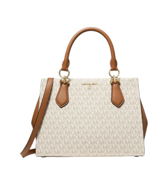 Michael Kors Marilyn medium axelremsvska med beige logotyp