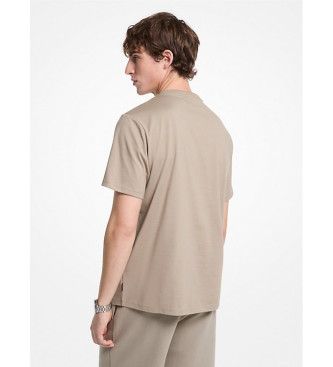 Michael Kors Beigefarbenes Baumwoll-T-Shirt mit gesticktem Logo