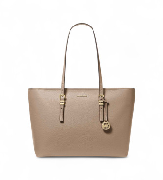 Michael Kors Groe Quinn-Tasche aus genarbtem Leder, beige