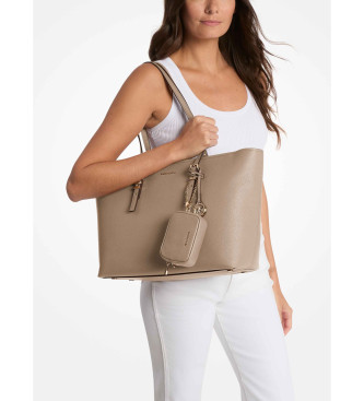 Michael Kors Groe Quinn-Tasche aus genarbtem Leder, beige