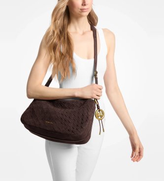 Michael Kors Borsa Nolita media in camoscio intrecciato a mano marrone