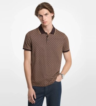 Michael Kors Plain cotton knit polo shirt with logo brown