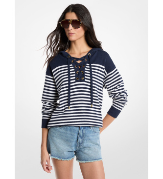 Michael Kors Striped wool sweatshirt with hood and blue drawstrings
