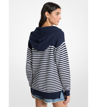 Michael Kors Striped wool sweatshirt with hood and blue drawstrings