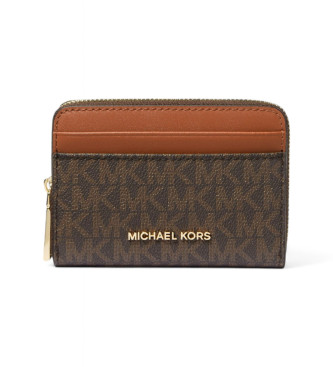 Michael Kors Porta-cartes Jet Set pequeno com logtipo castanho