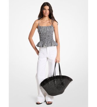 Michael Kors Top met zwart-wit geruite rimpels