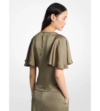 Michael Kors Blusa de cetim com mangas com folho verde