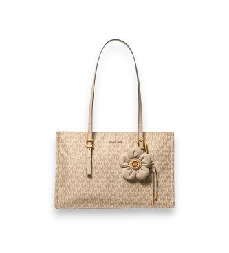 Michael Kors Bolsa Tote média com zíper e charm bege