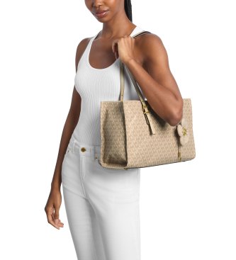 Michael Kors Bolsa Tote média com zíper e charm bege