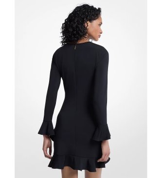 Michael Kors Matte elastic plain knit dress with black ruffles