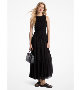 Michael Kors Vestido de tirantes de georgette fruncido negro