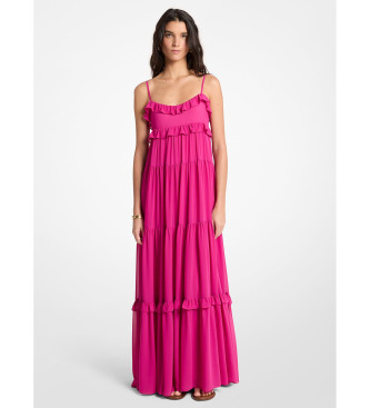 Michael Kors Vestido maxi em georgette com folhos cor-de-rosa