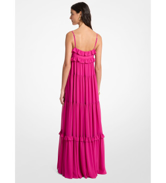 Michael Kors Vestido maxi em georgette com folhos cor-de-rosa