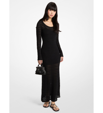 Michael Kors Czarna sukienka maxi z elastycznej dzianiny Pointelle