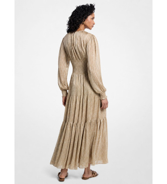 Michael Kors Vestido maxi smock de manga longa dourado