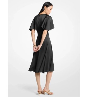 Michael Kors Vestido midi de satén con mangas con vuelo negro