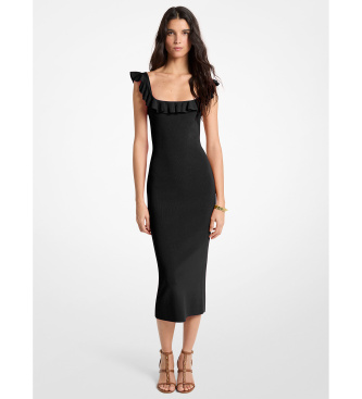 Michael Kors Rozciągliwa wiskozowa sukienka midi z falbanami czarna