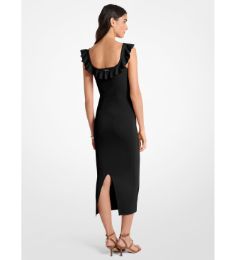 Michael Kors Rozciągliwa wiskozowa sukienka midi z falbanami czarna