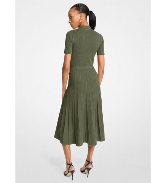 Michael Kors Vestido midi tipo polo de punto elástico acanalado verde