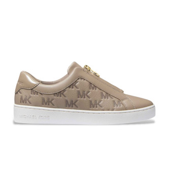 Michael Kors Pantoufles Keaton Zip Slip On en cuir marron