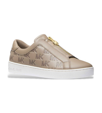Michael Kors Pantoufles Keaton Zip Slip On en cuir marron