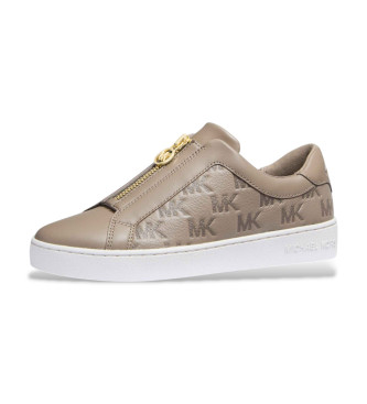 Michael Kors Pantoufles Keaton Zip Slip On en cuir marron