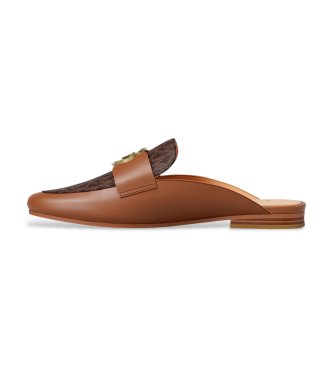 Michael Kors Zuecos Mckenzie de piel con logotipo marrón